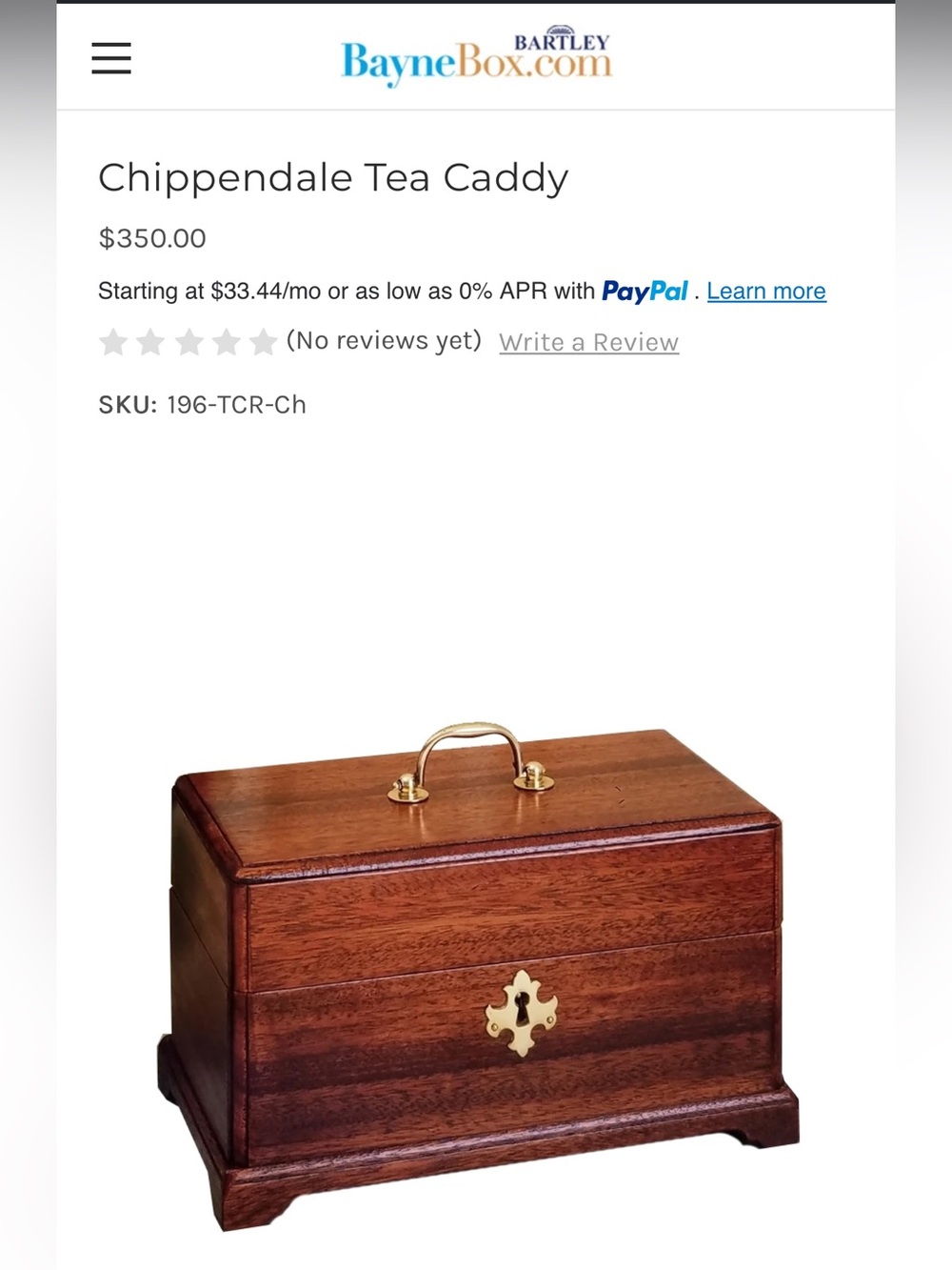 Bartley Collection Ltd., Chippendale Tea Caddy- Cherry